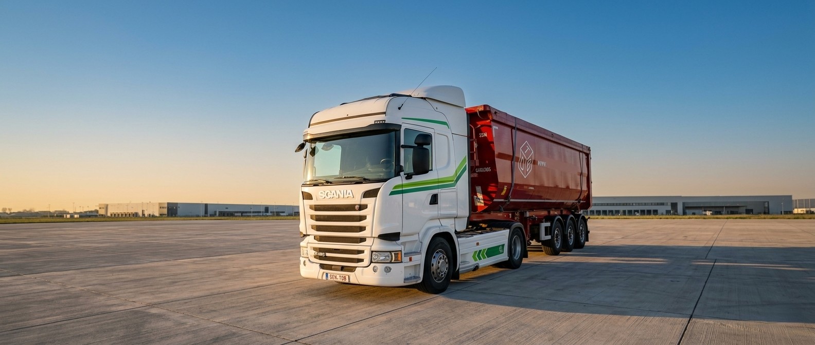Flotte de camions BT alignée sur le dépôt, organisation logistique et affrètement.